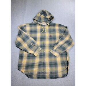 Vintage Union Bay Hoodie Mens L Blue Yellow Plaid Distressed Bleached Grunge Y2K